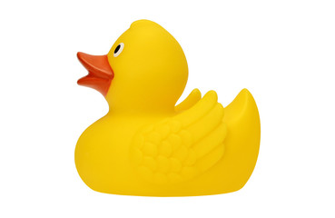 yellow rubber duck on a white background isolated
