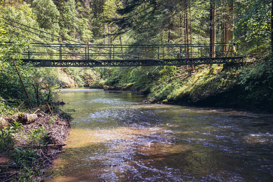 Bridge over River Hornad in park called Slovak Paradise, Slovakia