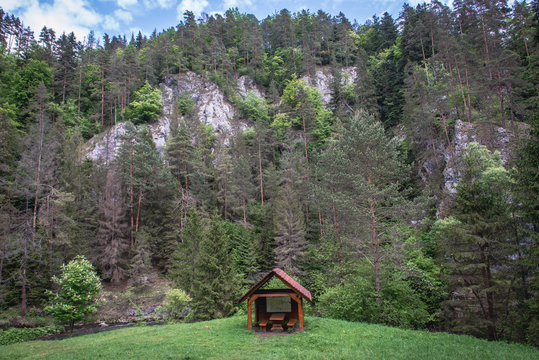 View from tourist path along River Hornad near Letanovsky mlyn in Slovak Paradise mountain range in Slovakia