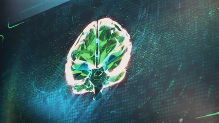 Artificial brain receiving information, machine thinking, mega mind, AI. Neuroscience, AI creation, human or machine brain research