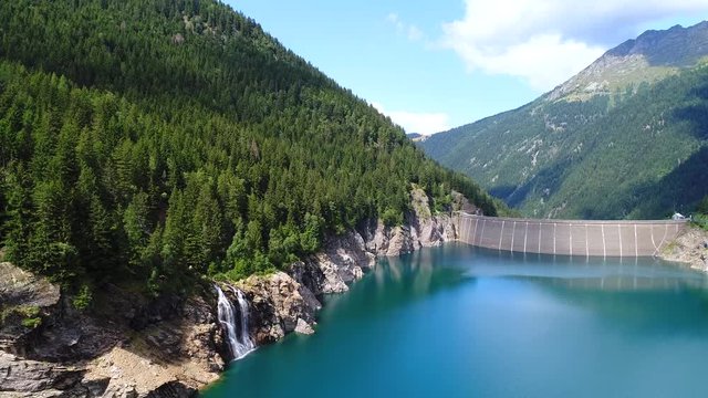 Val Belviso, artificial lake in Valtellina. Dam wall of Frera. Province of Sondrio