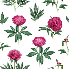 Poster Watercolor peony flowers illustration. Seamless pattern © Aleksandra Smirnova