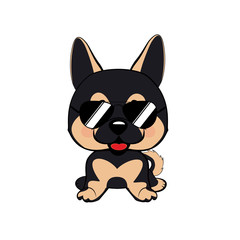 Cute vector cool dog, puppy isolated on white, German Shepherd in sunglasses