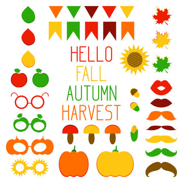 Photo booth props. Fall, harvest. Vector design elements