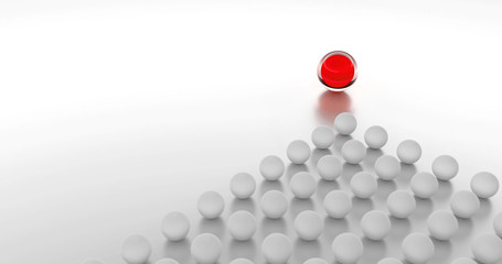 Rote Kugel als Symbol für einen Anführer eines Teams. 3d