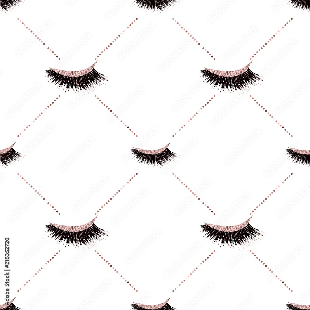 Wall mural Lashes with glitter effect sealmess vector pattern