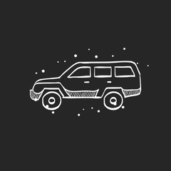 Military vehicle icon in doodle sketch lines. Offroad 4x4 war country road