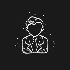 Auctioneer icon in doodle sketch lines. Business concept auction bidding bidder selling marketplace