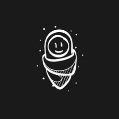 Newborn baby icon in doodle sketch lines. Toddler smile happy adorable cute