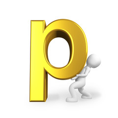 the small letter p in golden colour