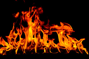 Fire flames on black background