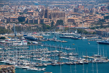 View of the port of Palma de Mallorca from Castell de Bellver in Palma de Mallorca on Mallorca
