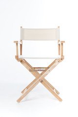 director chair made of wood and fabric well Comfortable sitting on white backdrop, copy space