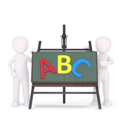 teacher with blackboard and A B C letters