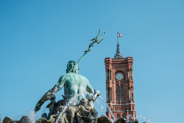  Neptune Fountain ( Neptunbrunnen) and red city hall ) rotes Rathaus) Alexanderplatz in Berlin
