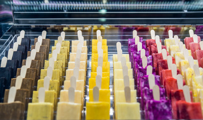 Obraz premium Colored fruit ice cream in freezer