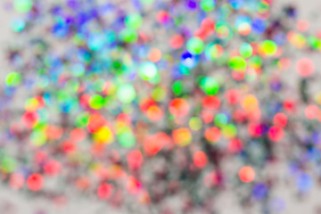Colorful beautiful blurred bokeh background Holiday texture. Glitter multicolored light spots