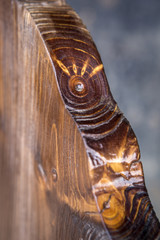 Wood texture. Garden Furniture from a natural tree. Shallow depth of field