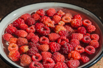 heap of ripe raspberries