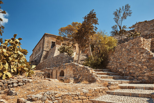 Ruins of Spinalonga island in Crete Greece