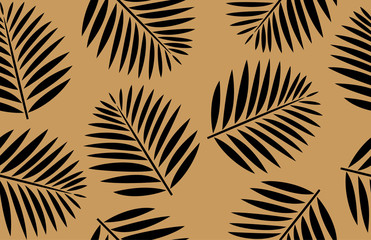 Seamless pattern. Black palm leaves, isolated on a gold background. Tropic illustration.