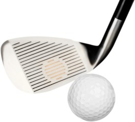 Closeup of Golf Club and Golf Ball