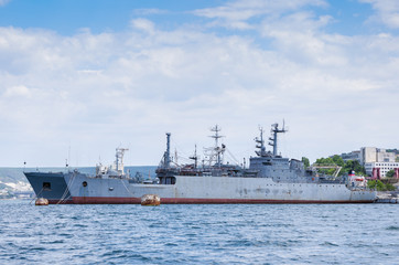 Obraz premium Russia, the peninsula of Crimea, the city of Sevastopol, 06/10/2018: Ships in the Black Sea Fleet in the Sevastopol Bay