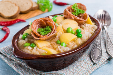 Salami with stewed vegetables