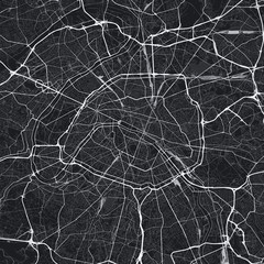 Dark Paris city map. Road map of Paris (France). Black and white (dark) illustration of parisian streets. Square format. - 218360901