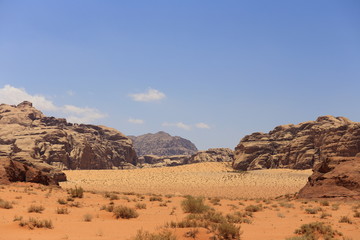Red dunes in the Wadi Rum desert, Jordan 