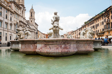 Naklejka na ściany i meble The Fountain of the Moor (Fontana del Moro) at Piazza Navona in Rome, Italy