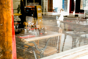 Window display of a restaurant in traditional old french town