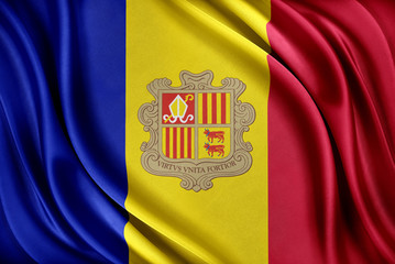 Andorra flag. Flag with a glossy silk texture.