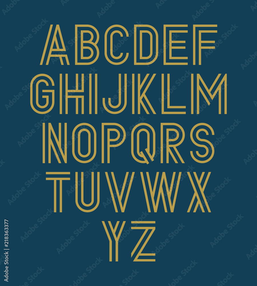 Poster vector modern alphabet. set of gold linear letters