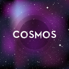 Star universe background. Text: "Cosmos". Concept of galaxy, space, cosmos, nebula, space dust. Vector illustration