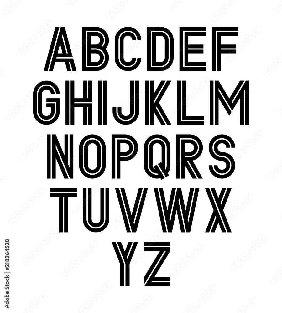 Aufkleber Vector modern alphabet. Set of linear letters. Double font