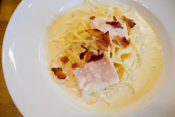 home made carbonara, pasta