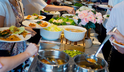 scooping the food, Buffet food at restaurant, catering food, food wedding celebration, dining