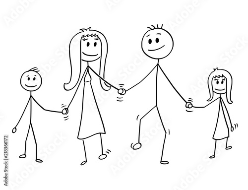Cartoon Stick Drawing Conceptual Illustration Of Family Parents Man And Woman And Two Children Boy And Girl Are Walking While Holding Hands Wall Mural Zdenek Sasek Cartoon Stick Drawing Conceptual Illustration Of Family Parents Man And Woman And Two Children Boy And Girl Are Walking While Holding Hands Wall Mural Zdenek Sasek