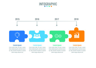 Business infographic template with 4 options jigsaw puzzle shape, Abstract elements diagram or processes and business flat icon, Vector business template for presentation