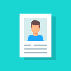 Personal info data, user or profile card details symbol, my account pictogram idea, identity document with person photo and text clipart. Icon vector illustration isolated, flat cartoon style.