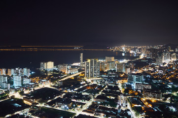 Night panorama of the bay and the city of George Town, Malaysia