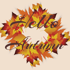 Vector background with red, orange, brown and yellow falling autumn leaves. Templates for posters, banners, flyers, presentations, reports. Autumn leaves. Hello, Autumn. Autumn design.