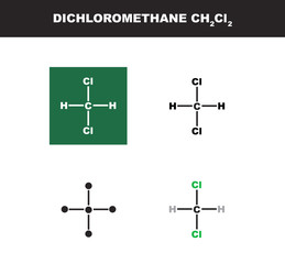 Vector molecule of dichloromethane in several variants - organic chemistry concept