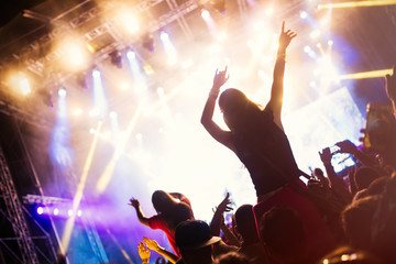 Portrait of happy crowd enjoying at music festival
