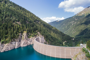 Dam wall of Frera. Hydroelectric plant in Valtellina, Val Belviso. Italian Alps