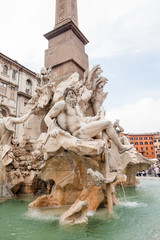 Part of sculptural group of the Fountain of the Four Rivers (Fontana dei Quattro Fiumi) at Piazza Navona in Rome, Italy