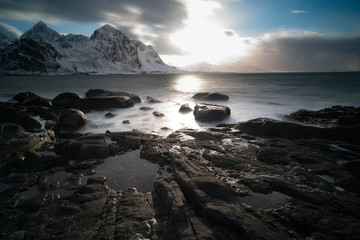 Panorama Of Kvalvika Beach on the Lofoten Islands,