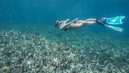 Woman freediver underwater