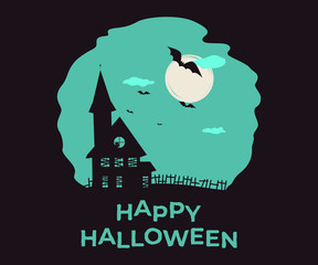 Happy Halloween. Vector double exposure illustration with silhouette and lettering for print, banners or posters.